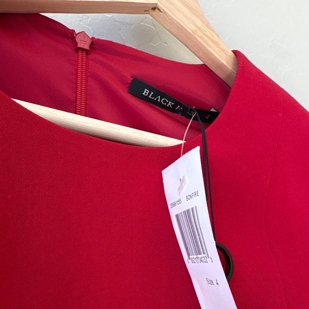 NEW Black Halo Dress Brooklyn Red Bell Sleeve Ruffle Hem Sheath Dress Size 4 - Picture 5 of 8